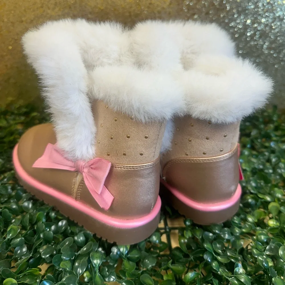 Juicy Couture Gold and Pink Fur Boots